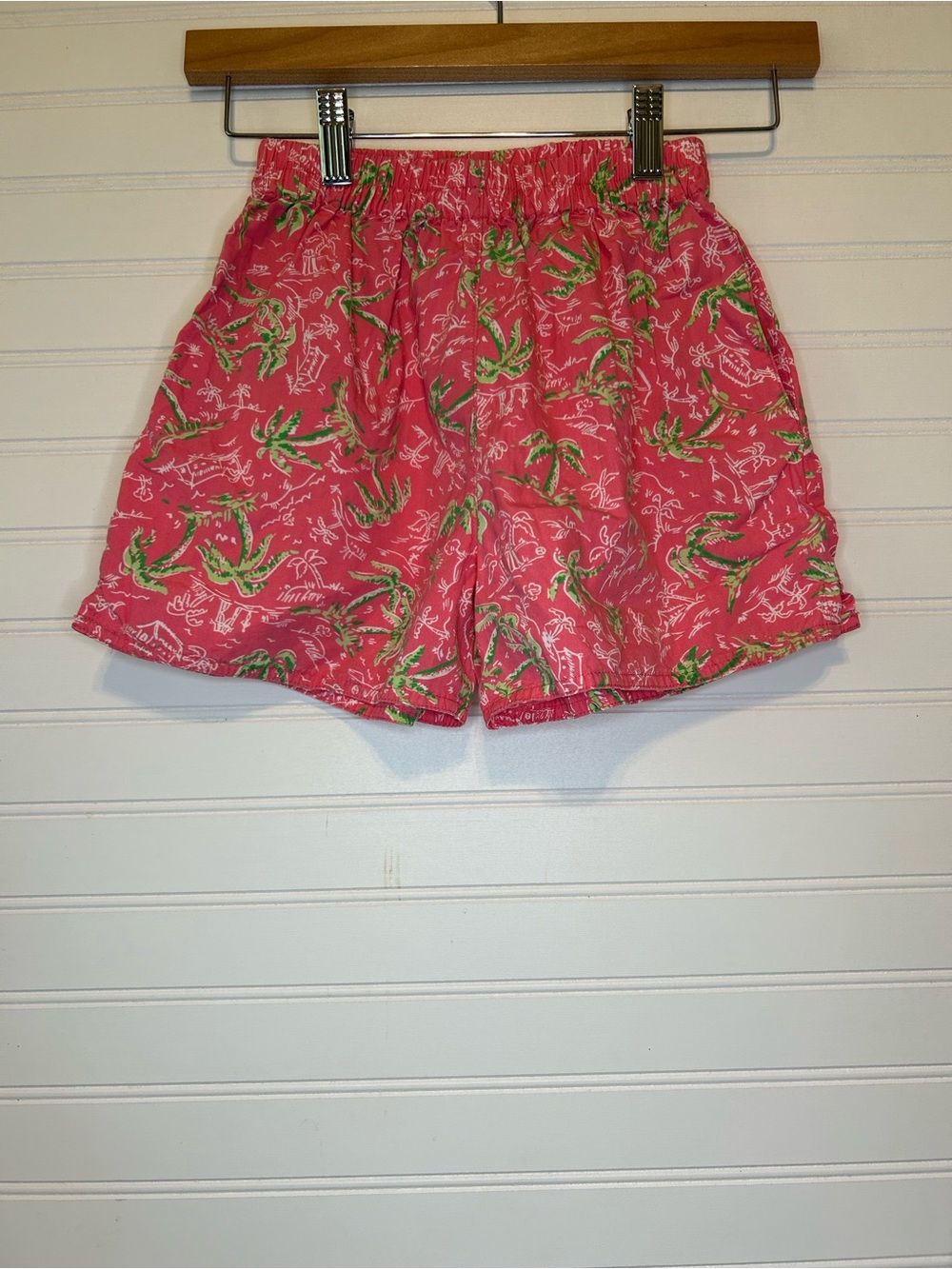 Vintage Lilly Pulitzer White Label Pink Green Palm Tree Bermuda Shorts -Girls 10